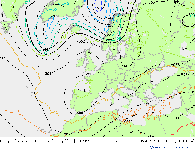 Z500/Rain (+SLP)/Z850 ECMWF Ne 19.05.2024 18 UTC