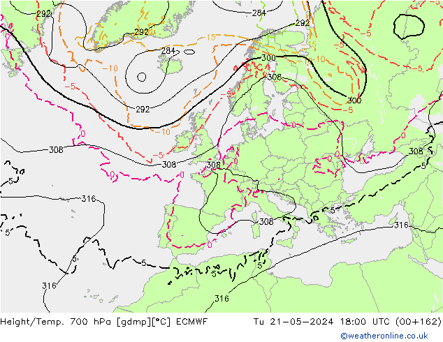 Height/Temp. 700 hPa ECMWF Tu 21.05.2024 18 UTC