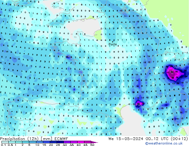 Precipitação (12h) ECMWF Qua 15.05.2024 12 UTC