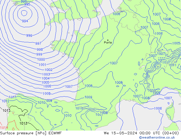 Surface pressure ECMWF We 15.05.2024 00 UTC