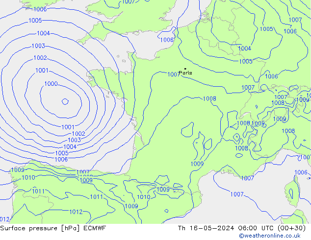 приземное давление ECMWF чт 16.05.2024 06 UTC