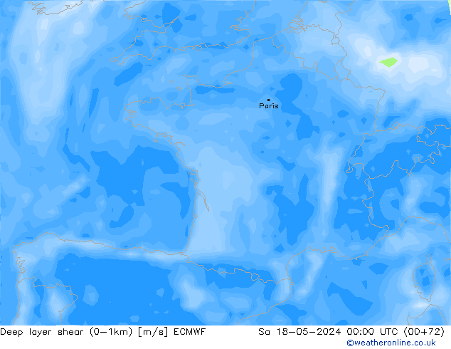 Deep layer shear (0-1km) ECMWF Sa 18.05.2024 00 UTC