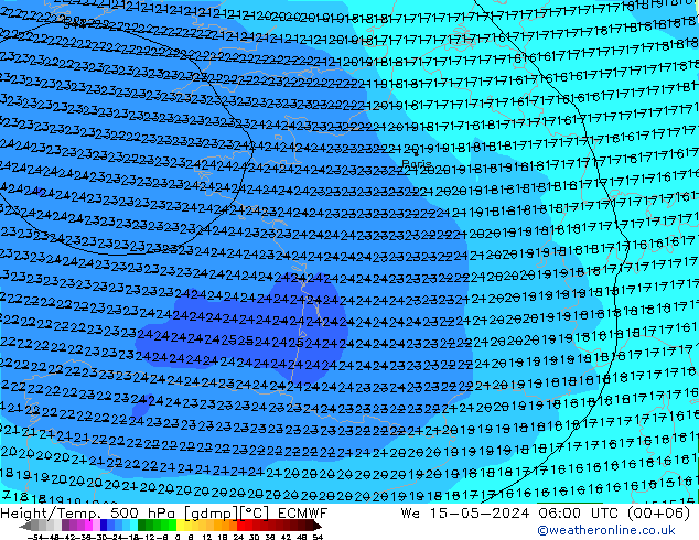 Z500/Rain (+SLP)/Z850 ECMWF Mi 15.05.2024 06 UTC