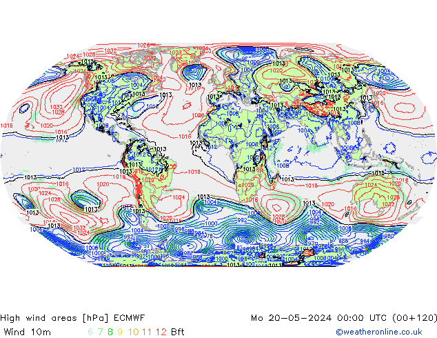 High wind areas ECMWF lun 20.05.2024 00 UTC