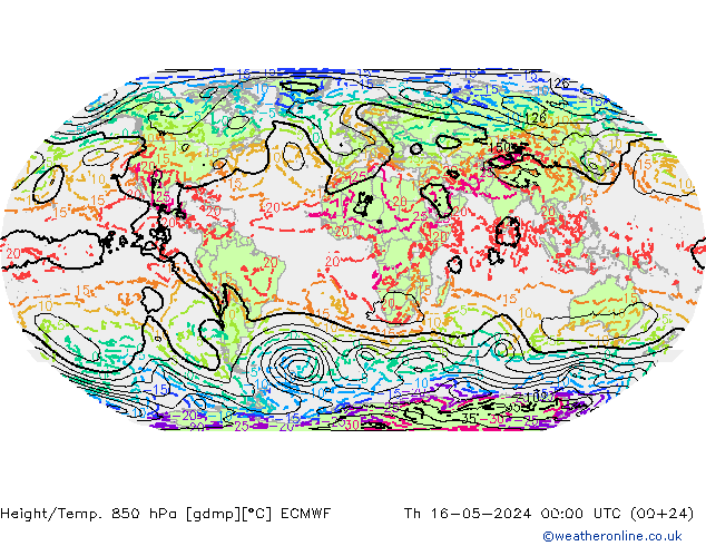Hoogte/Temp. 850 hPa ECMWF do 16.05.2024 00 UTC