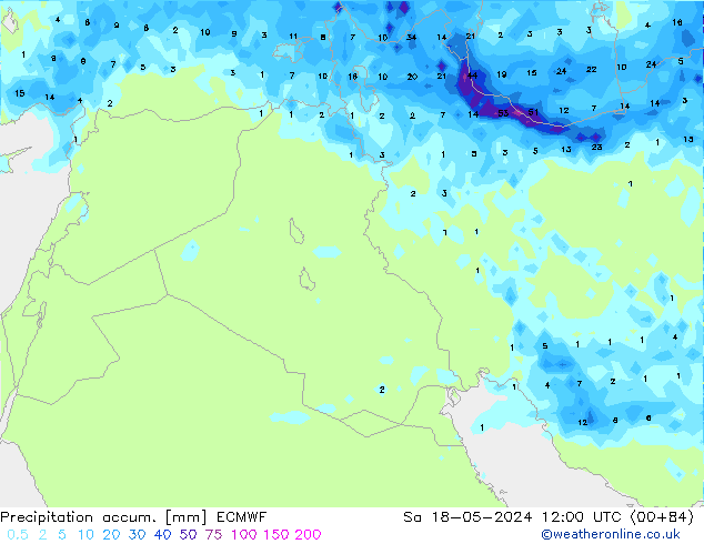 Precipitation accum. ECMWF Sáb 18.05.2024 12 UTC