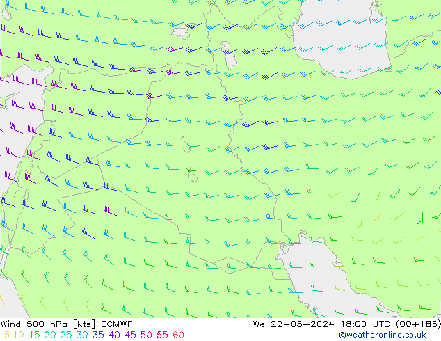 Wind 500 hPa ECMWF We 22.05.2024 18 UTC