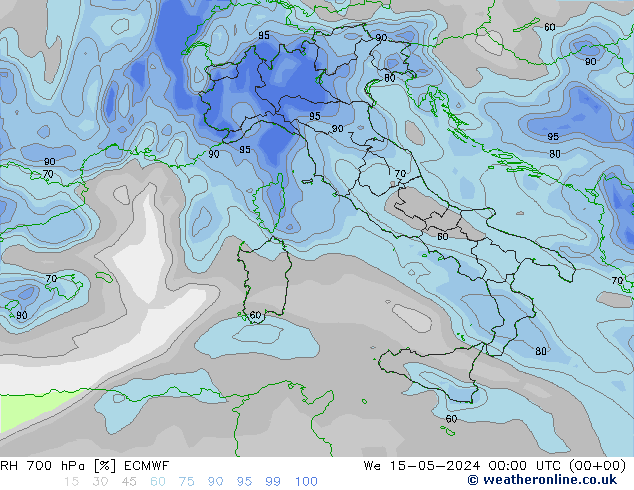 RH 700 hPa ECMWF St 15.05.2024 00 UTC