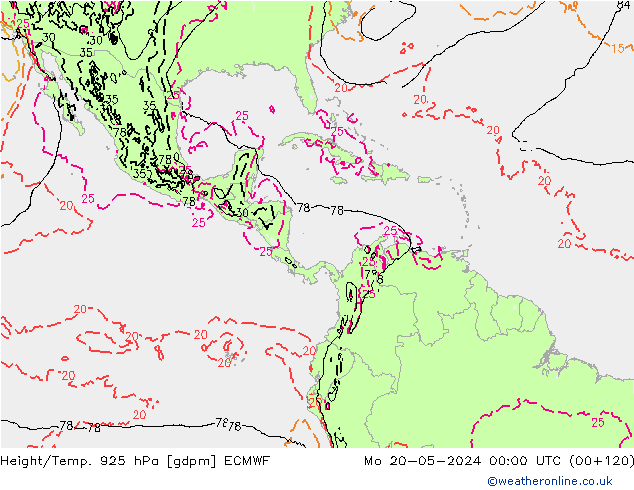 Height/Temp. 925 hPa ECMWF Seg 20.05.2024 00 UTC