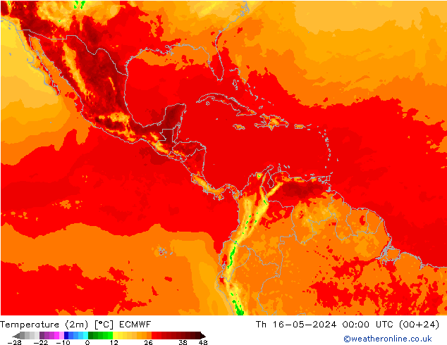 Temperatura (2m) ECMWF Qui 16.05.2024 00 UTC