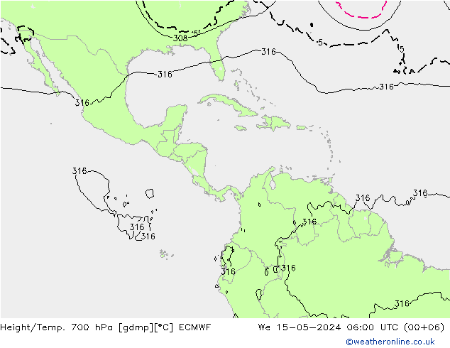 Hoogte/Temp. 700 hPa ECMWF wo 15.05.2024 06 UTC