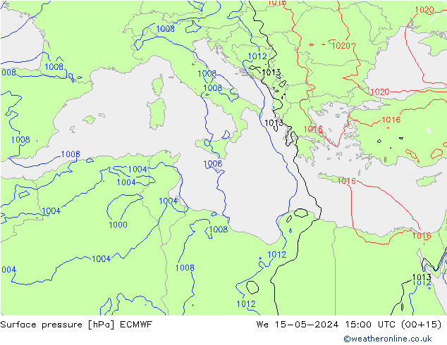 Luchtdruk (Grond) ECMWF wo 15.05.2024 15 UTC