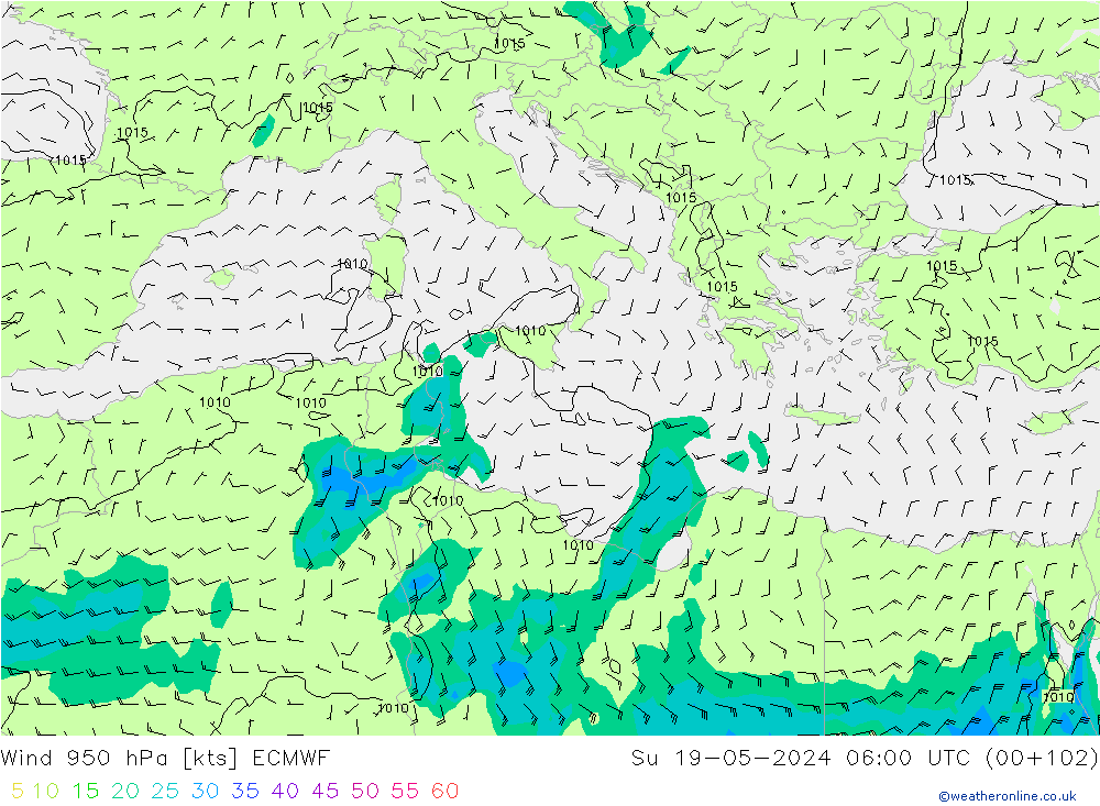 Vento 950 hPa ECMWF Dom 19.05.2024 06 UTC