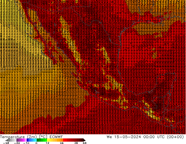 Temperatura (2m) ECMWF mié 15.05.2024 00 UTC