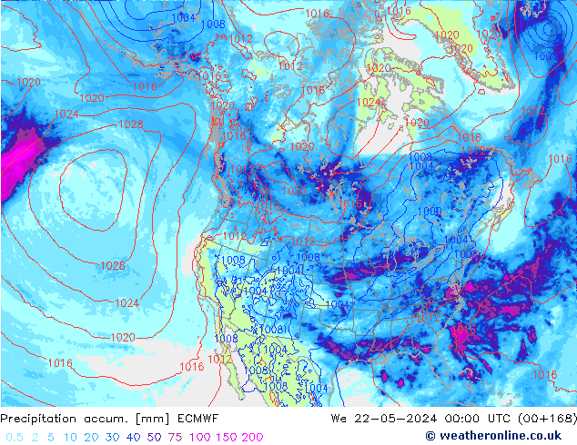 Precipitation accum. ECMWF We 22.05.2024 00 UTC