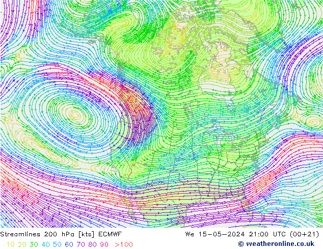 Rüzgar 200 hPa ECMWF Çar 15.05.2024 21 UTC