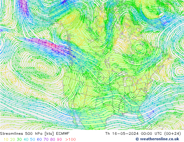 风 500 hPa ECMWF 星期四 16.05.2024 00 UTC