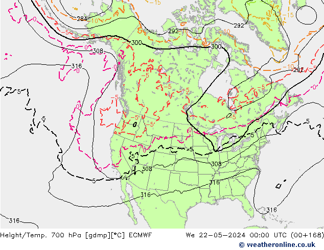 Height/Temp. 700 hPa ECMWF St 22.05.2024 00 UTC