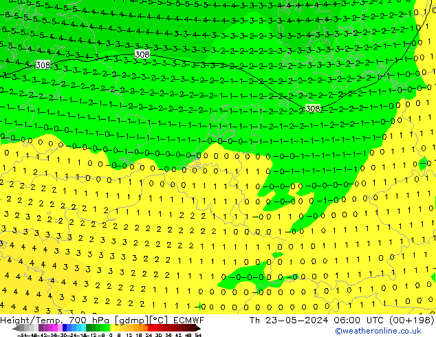 Hoogte/Temp. 700 hPa ECMWF do 23.05.2024 06 UTC