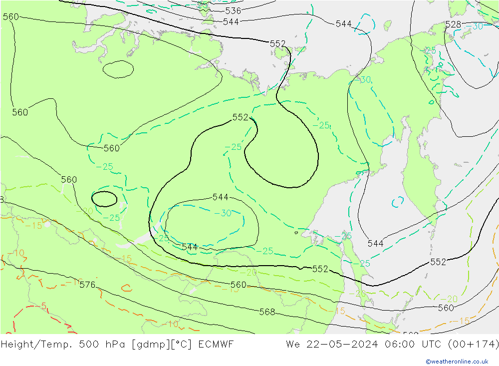 Z500/Rain (+SLP)/Z850 ECMWF śro. 22.05.2024 06 UTC