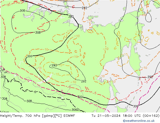 Yükseklik/Sıc. 700 hPa ECMWF Sa 21.05.2024 18 UTC