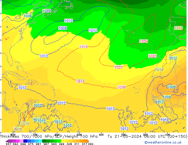 Thck 700-1000 hPa ECMWF Tu 21.05.2024 06 UTC