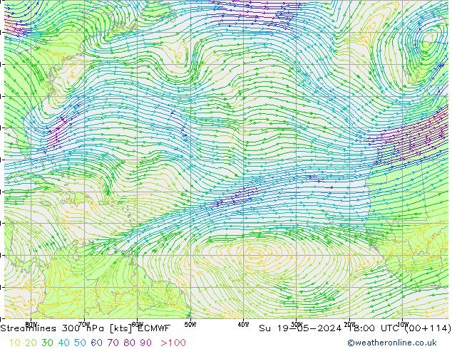 ветер 300 гПа ECMWF Вс 19.05.2024 18 UTC