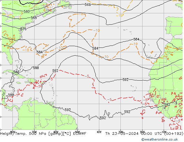 Z500/Rain (+SLP)/Z850 ECMWF jeu 23.05.2024 00 UTC