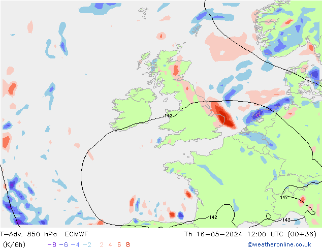 T-Adv. 850 hPa ECMWF Čt 16.05.2024 12 UTC