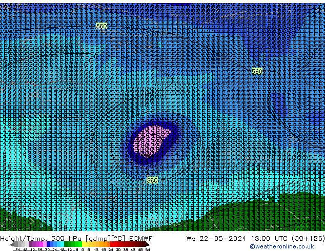 Z500/Rain (+SLP)/Z850 ECMWF mer 22.05.2024 18 UTC