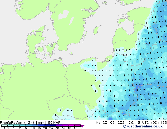 Precipitation (12h) ECMWF Mo 20.05.2024 18 UTC