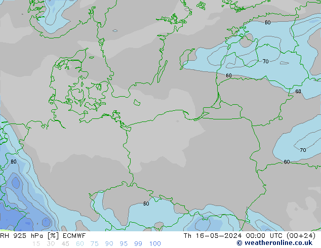 RH 925 hPa ECMWF Qui 16.05.2024 00 UTC