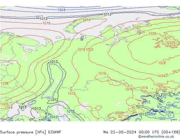 Surface pressure ECMWF We 22.05.2024 00 UTC