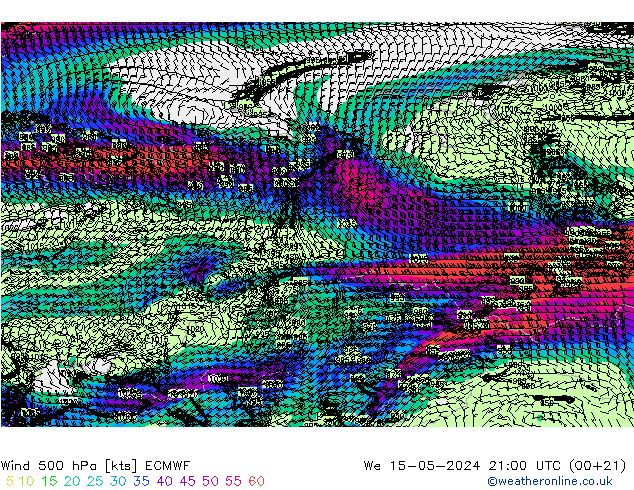 Rüzgar 500 hPa ECMWF Çar 15.05.2024 21 UTC