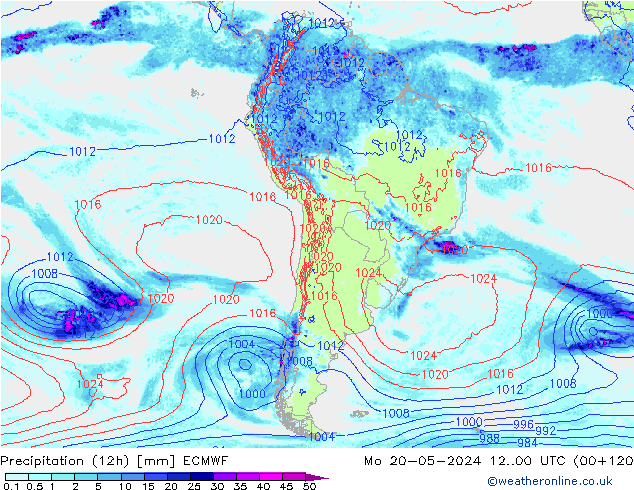 Precipitation (12h) ECMWF Po 20.05.2024 00 UTC