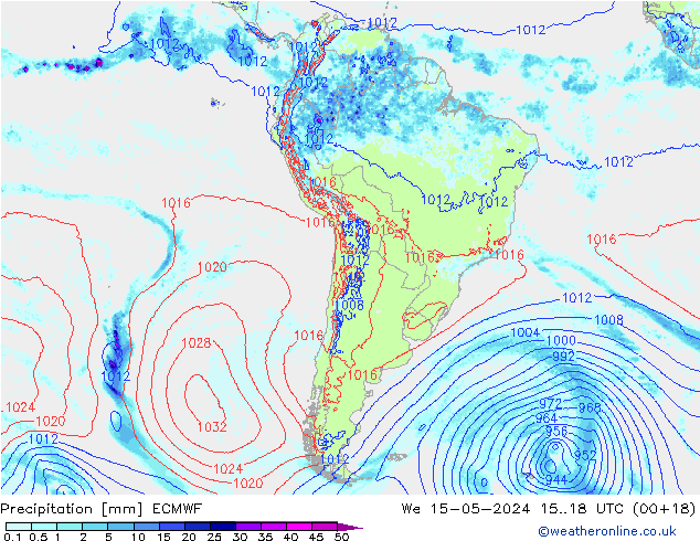 precipitação ECMWF Qua 15.05.2024 18 UTC