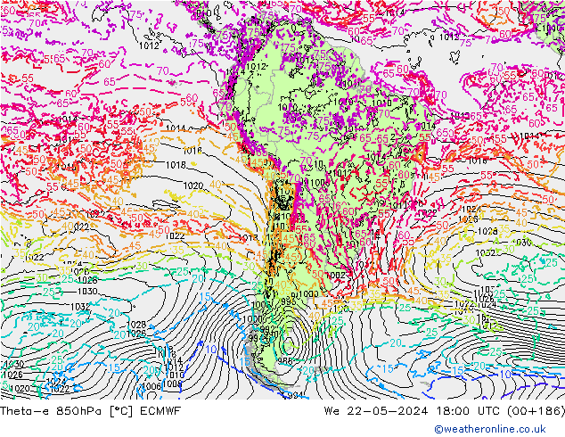 Theta-e 850hPa ECMWF mié 22.05.2024 18 UTC