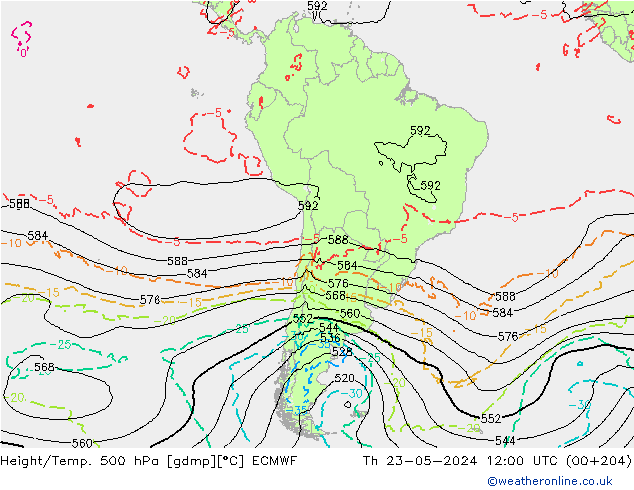 Z500/Rain (+SLP)/Z850 ECMWF чт 23.05.2024 12 UTC