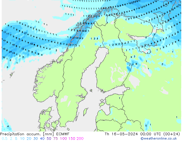 Precipitation accum. ECMWF Th 16.05.2024 00 UTC