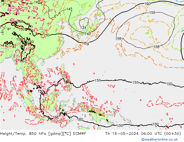 Height/Temp. 850 hPa ECMWF czw. 16.05.2024 06 UTC