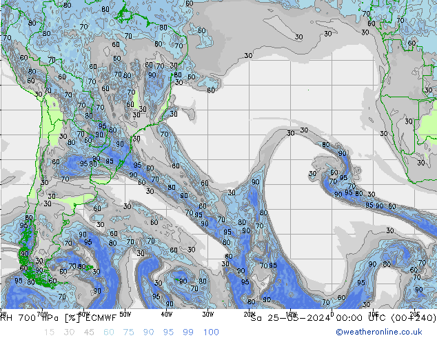 RH 700 hPa ECMWF Sáb 25.05.2024 00 UTC