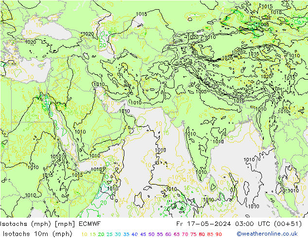 Eşrüzgar Hızları mph ECMWF Cu 17.05.2024 03 UTC