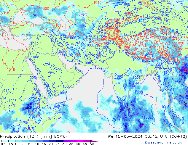 降水量 (12h) ECMWF 星期三 15.05.2024 12 UTC