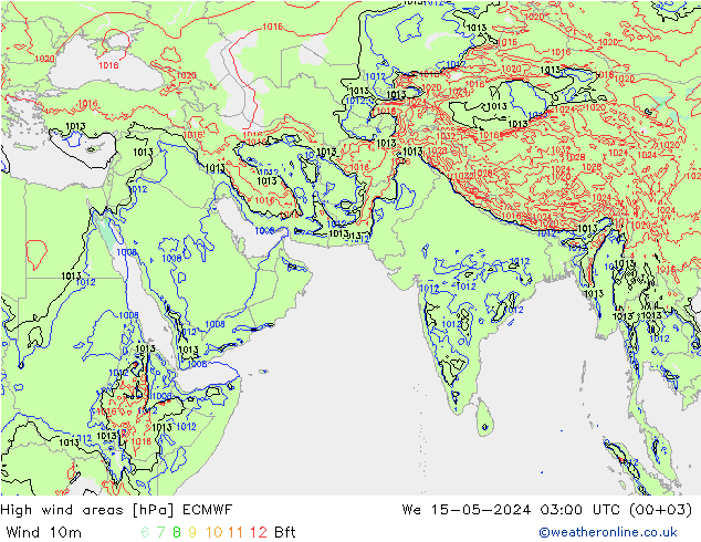 High wind areas ECMWF 星期三 15.05.2024 03 UTC