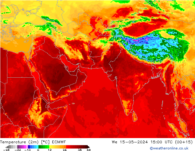 Temperatura (2m) ECMWF mer 15.05.2024 15 UTC