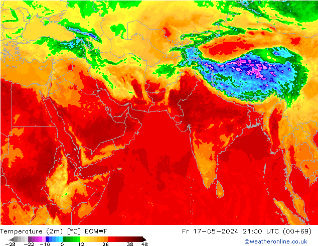 Temperaturkarte (2m) ECMWF Fr 17.05.2024 21 UTC