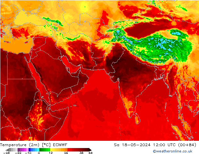 Temperatura (2m) ECMWF sáb 18.05.2024 12 UTC