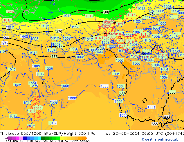 Dikte 500-1000hPa ECMWF wo 22.05.2024 06 UTC