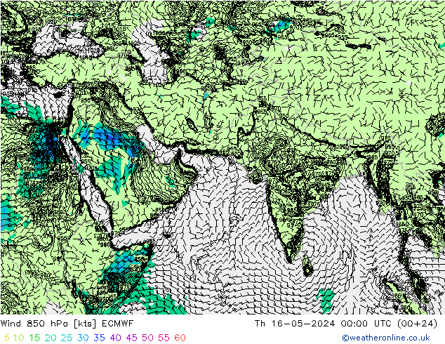 风 850 hPa ECMWF 星期四 16.05.2024 00 UTC