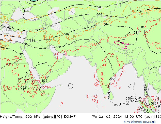 Z500/Rain (+SLP)/Z850 ECMWF We 22.05.2024 18 UTC